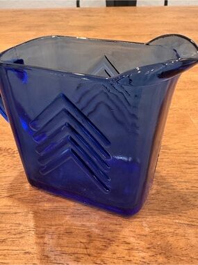Vintage Hazel-Atlas Chevron Cobalt Blue Mini Glass Pitcher